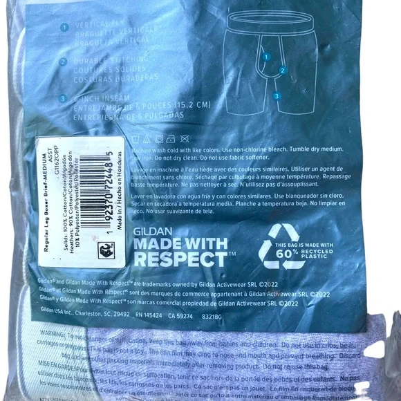 Mens Boxer Brief Cotton Underwear Grey/Black 3 Pack Tag-Free Waistband Gildan - Picture 6 of 10